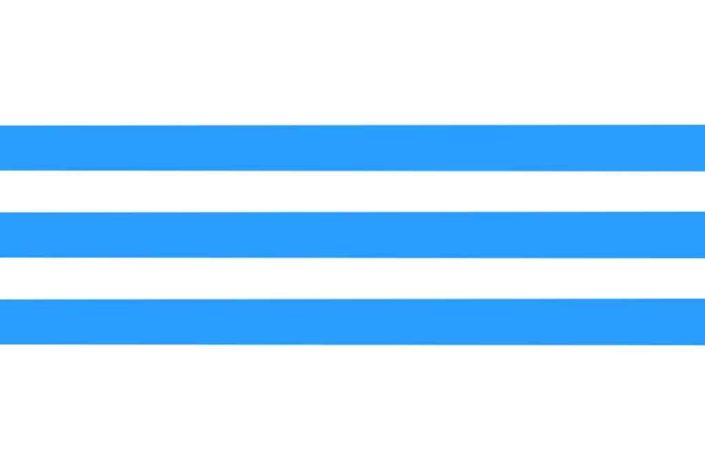 Bílá vlajka se třemi úzkými modrými pruhy uprostřed.